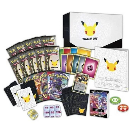 pokemon TCG celebrations elite trainer box med jubileumsmotiv 25 år booster packet card dividers energikort