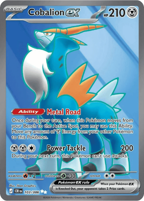 Cobalion ex 103/086 Chaos Rising Ultra Rare Pokemon Card