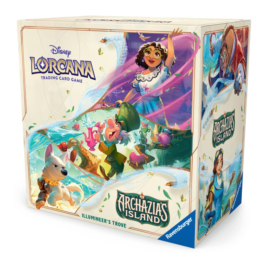 Disney Lorcana Archazia's Island Illumineer's Trove med användarbara tillbehör och spännande booster packs