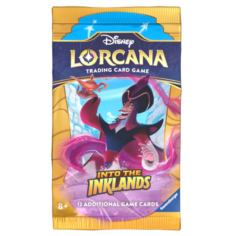 Disney Lorcana Into the Inklands booster paket innehåller 12 stycken kort