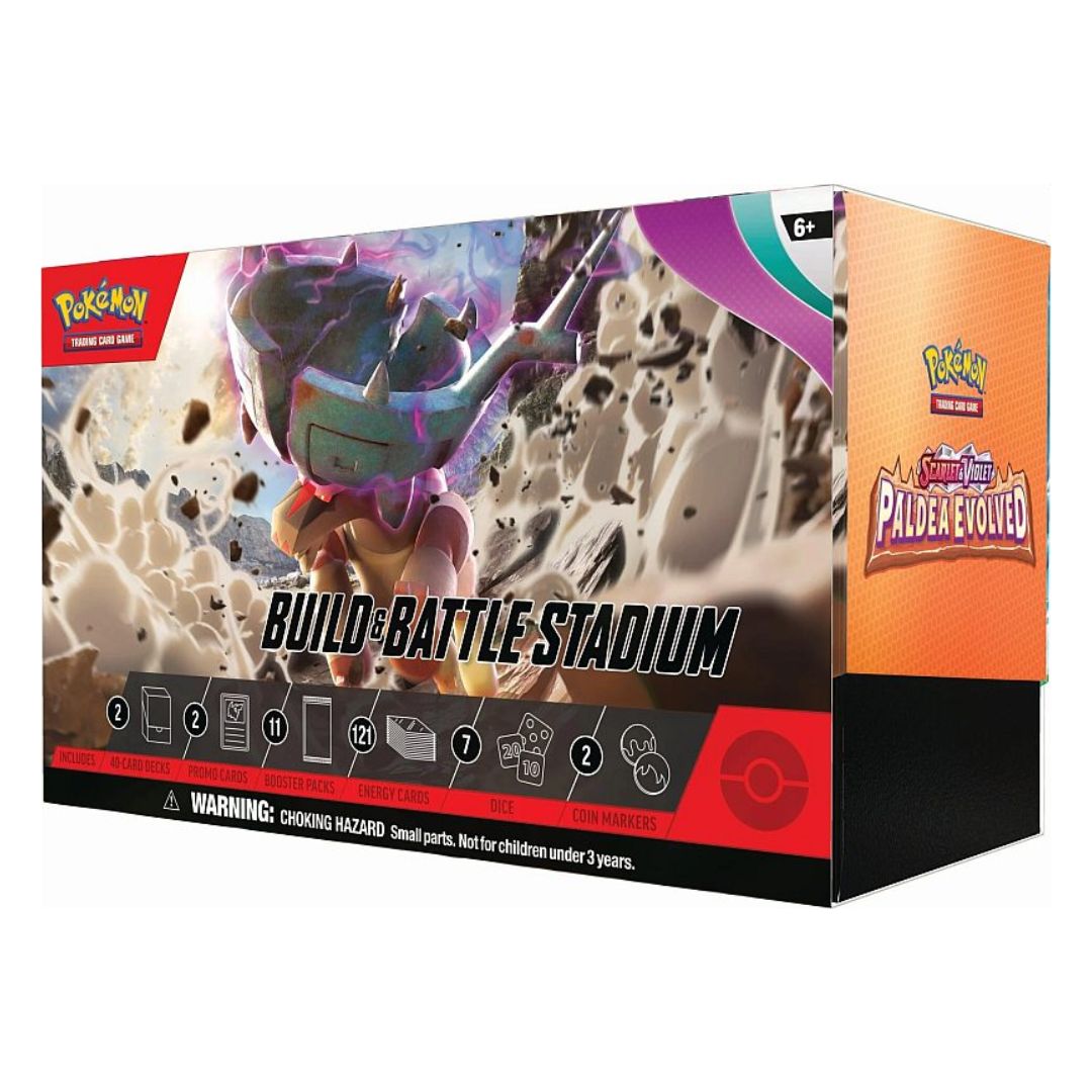 Pokémon Paldea Evolved Build & Battle Stadium Box med mängder av spännande kort och booster paket