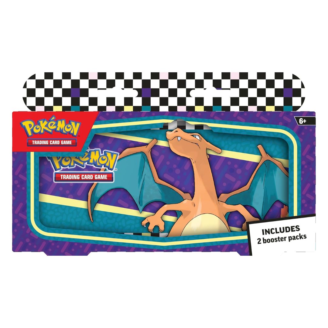 Pokémonkort back to school case tin med 2st booster pack och pennskrin