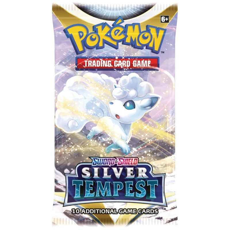 Silver tempest booster pack innehåller tio Pokemon kort