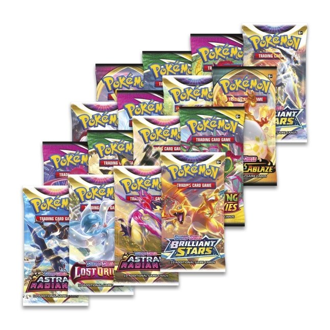 Pokémon Sword & Shield Booster Pack 16 stycken, Evolving Skies, Brilliant Stars, Lost Origin med flera