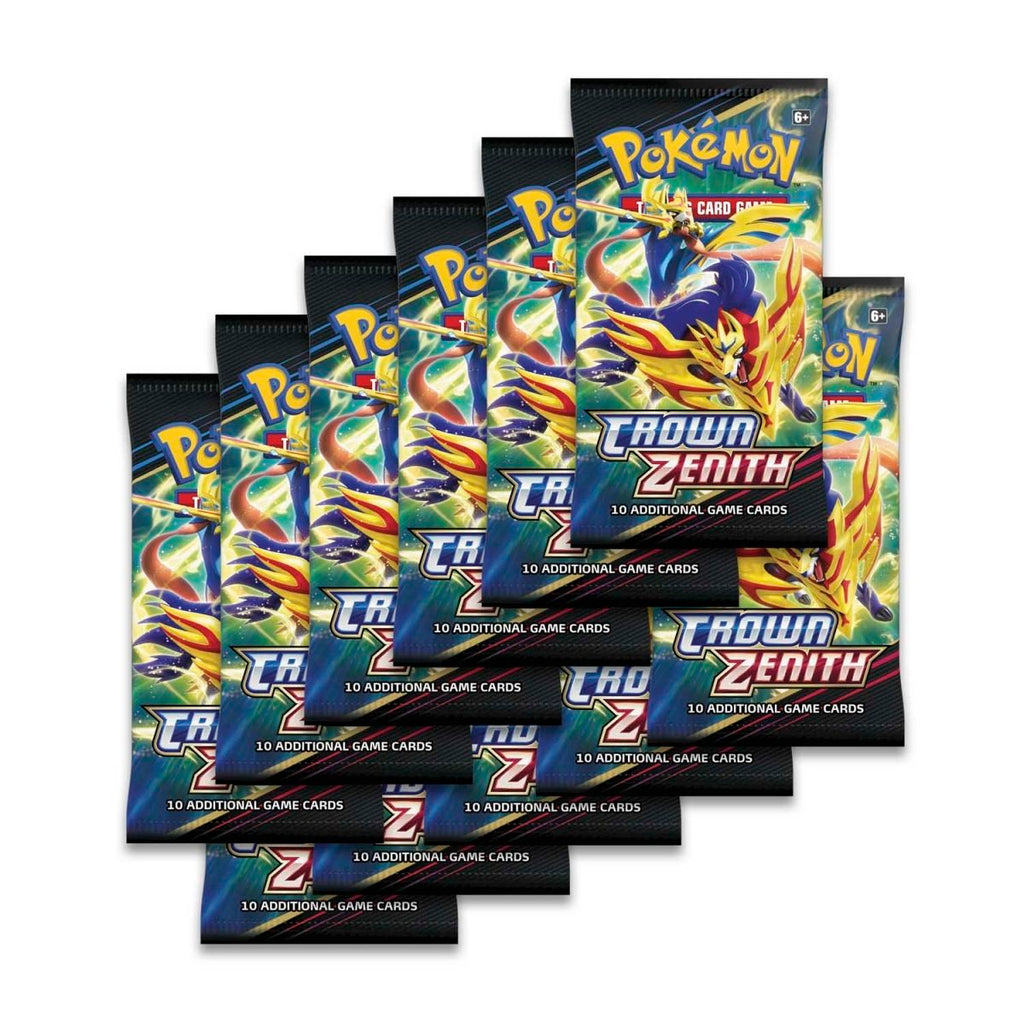 Elva stycken Pokémon Crown Zenith booster pack