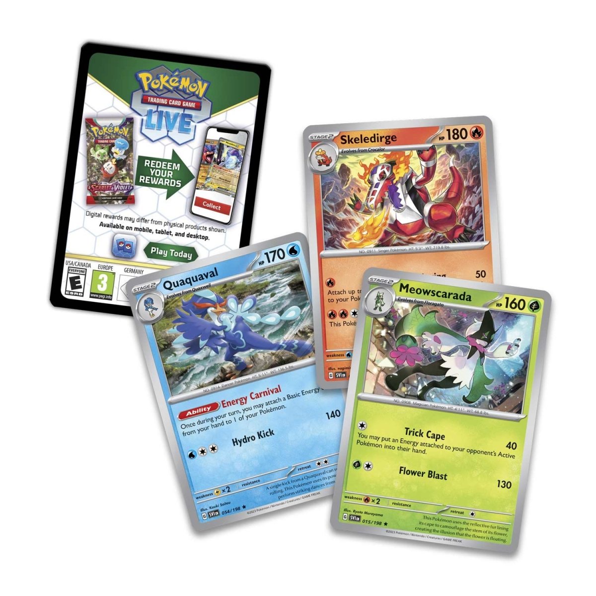 Tre stycken Pokémon kort och ett kodkort