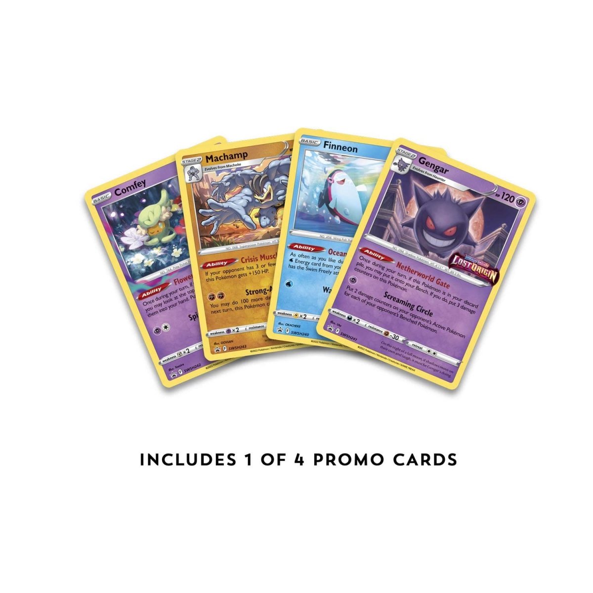 Fyra stycken Pokemon kort från Lost Origin Build & Battle Box