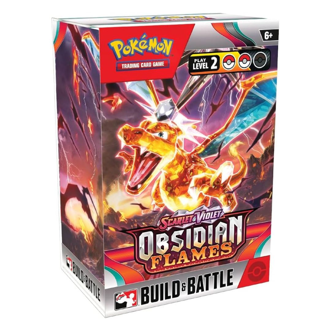 Pokémon Scarlet & Violet Obsidian Flames Build & Battle Box med 4st booster packs och en färdigbyggd lek