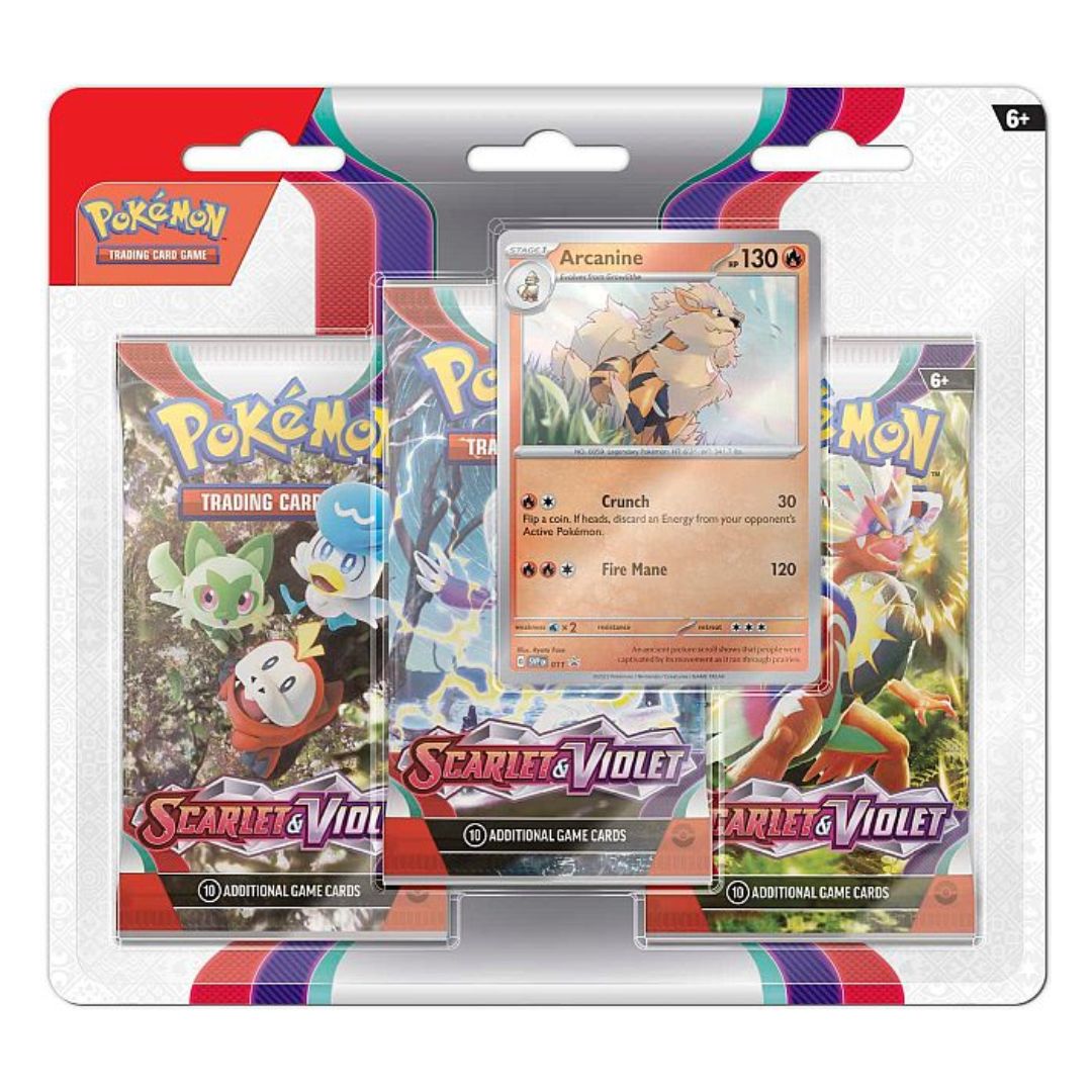 Pokémon Scarlet & Violet 3-pack blister med Arcanine Promo kort