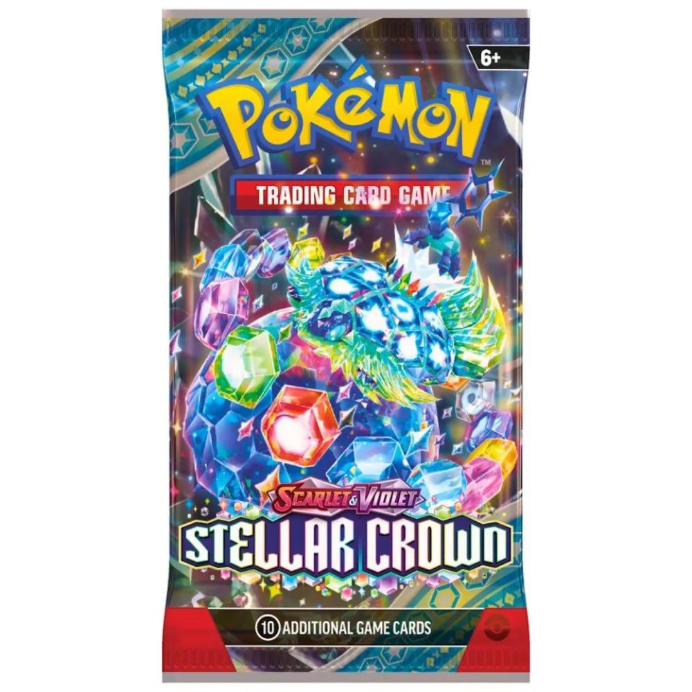Pokemon Stellar Crown Booster Pack SV7 med Terapagos omslag som innehåller 10 kort