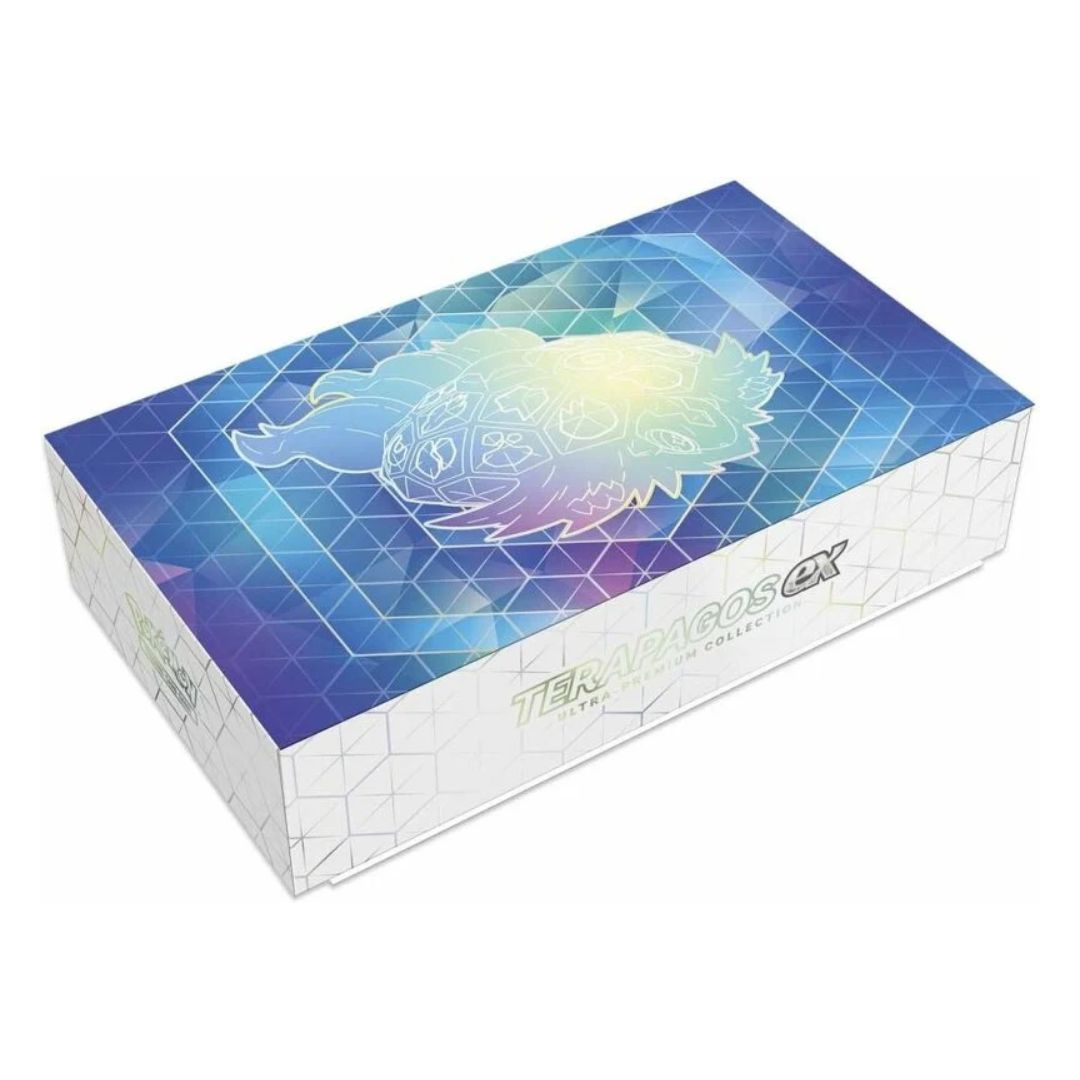 Pokémon Terapagos ex Ultra Premium Collection box med mängder av premium-tillbehör, promokort och booster packs